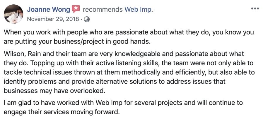 Joanne Wong, Program Manager's' Testimonial